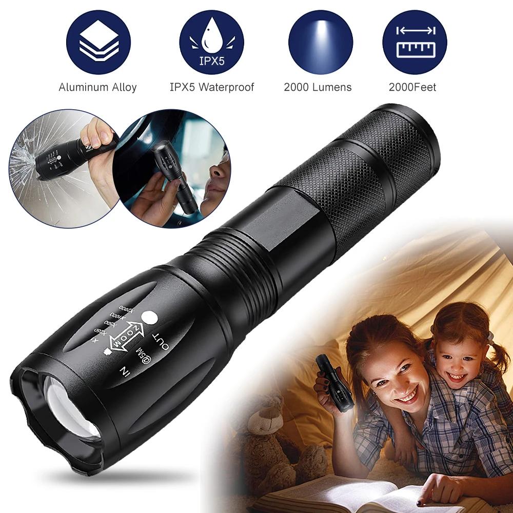 Lampe de poche LED étanche pour camping en plein air, lampe de poche injuste, torche portable, trava