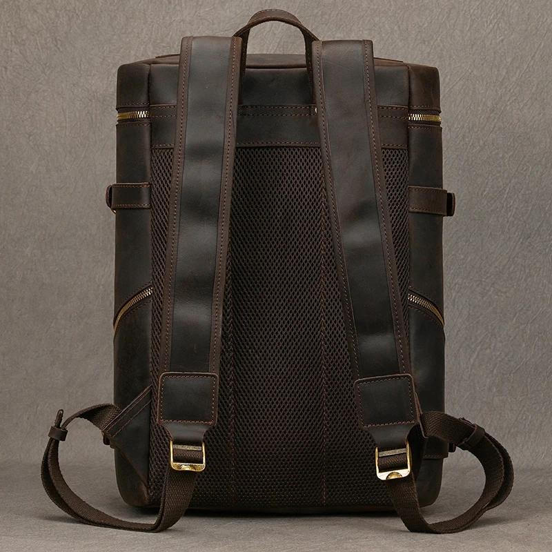 Sac à dos vintage en cuir véritable pour hommes, sac de voyage de grande capacité, sac d'école en cu