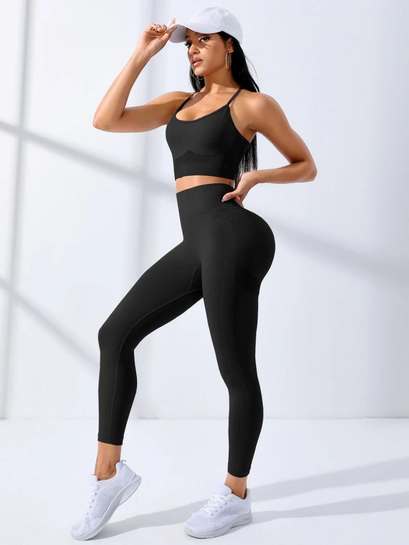 Ensemble de yoga sans couture pour femmes, tenues d'entraînement, leggings de survêtement sportifs,