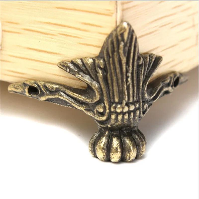 Coffre à bijoux en laiton Bronze Antique, boîte à meubles en bois, pieds décoratifs, protection d'an