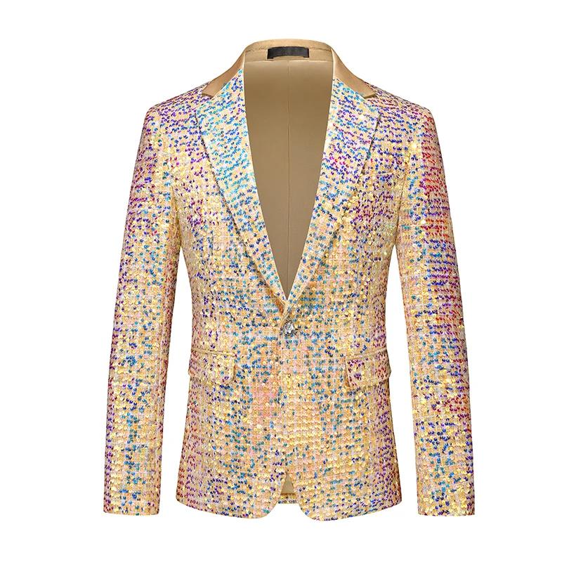 Veste à paillettes pour hommes, blazer à sequins imbibés d'or et d'argent, mode d'affaires, manteau