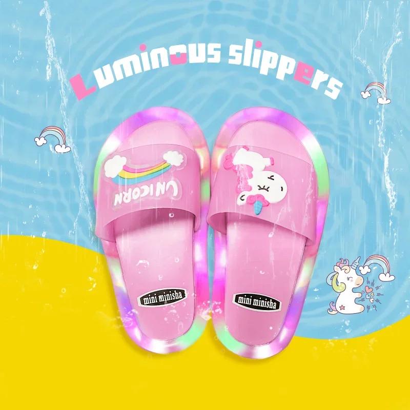 Pantoufles pour enfants garçons et filles, chaussures imprimées d'animaux licorne de dessin animé, c
