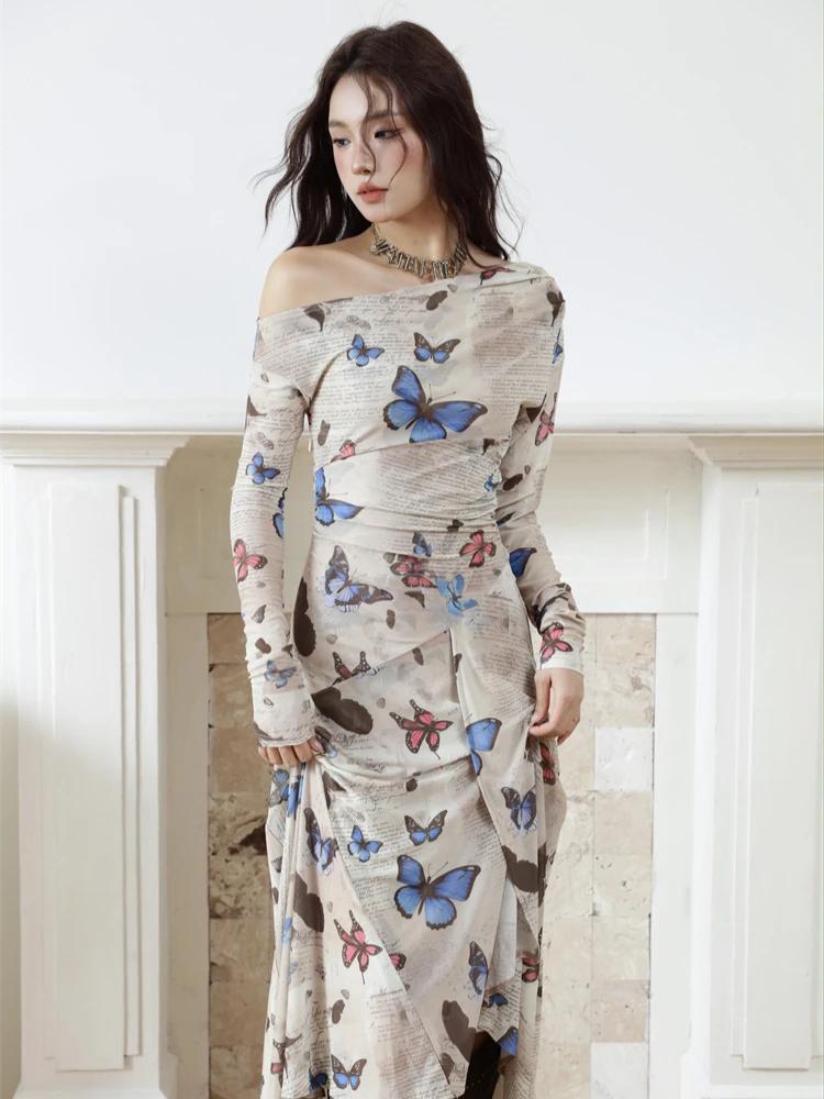 Contest ERART-Robe mi-longue en maille avec lettre papillon pour femme, imprimé Off The Initiated, m