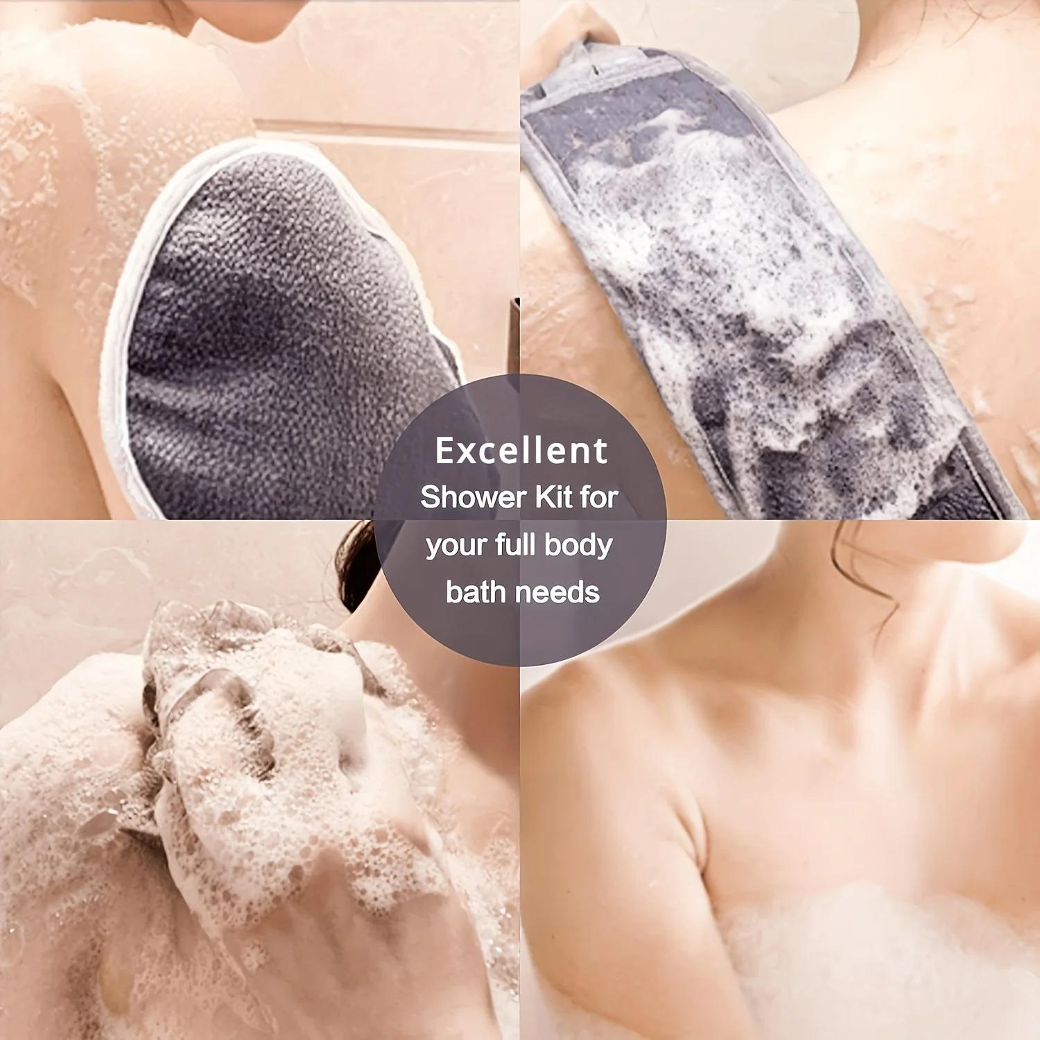 Ensemble d'épurateur corporel exfoliant – comprend un épurateur de dos, un gant de bain et une épong