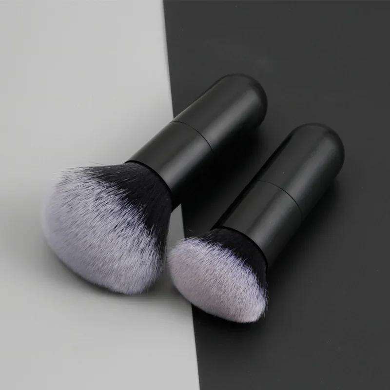 Grand manche rond pinceau à poudre pinceaux de maquillage noirs moelleux doux professionnel poudre f