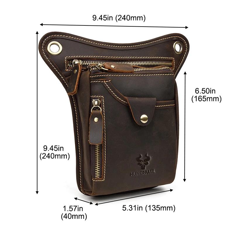 HUMERPAUL Sac de jambe de cuisse en cuir véritable poches multifonctions sac à bandoulière sac de ha