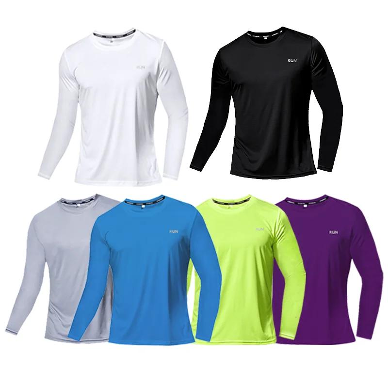T-Shirt à manches longues pour hommes, séchage rapide, course à pied, évacuation de l'humidité, col