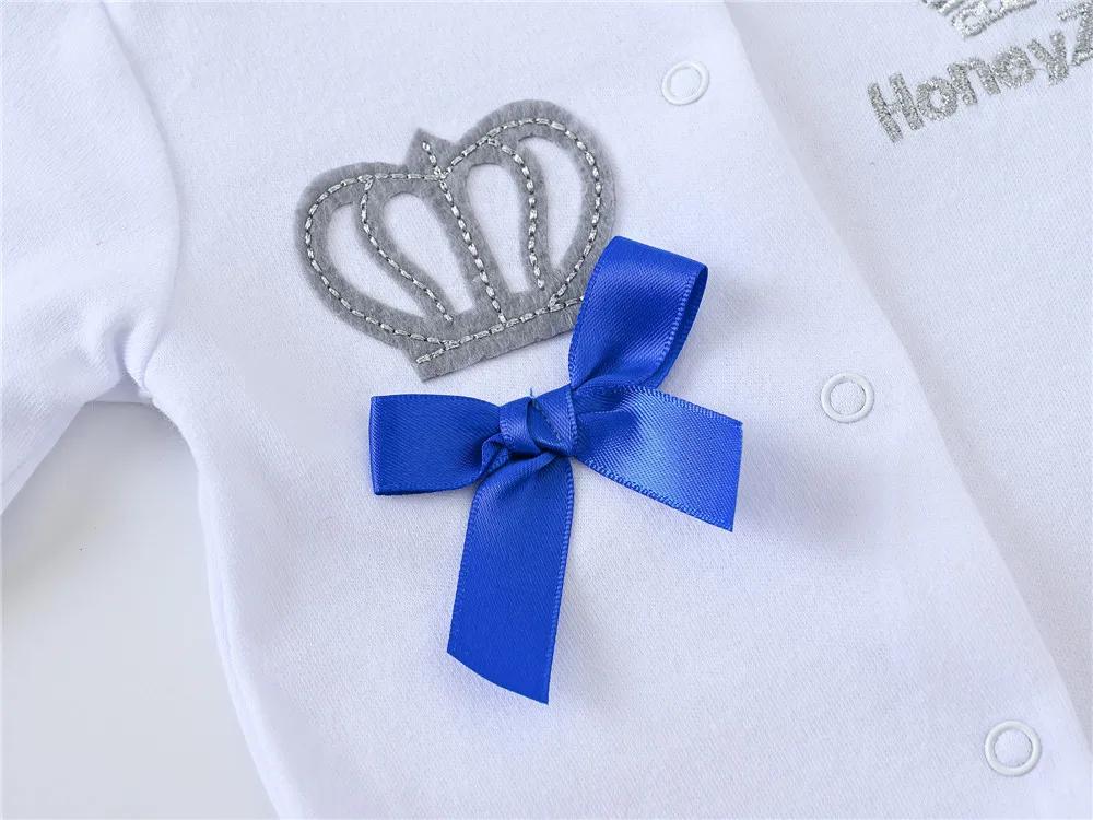 Nouveau-né bébé garçons barboteuse couronne royale Prince 100% coton ensemble de vêtements avec casq