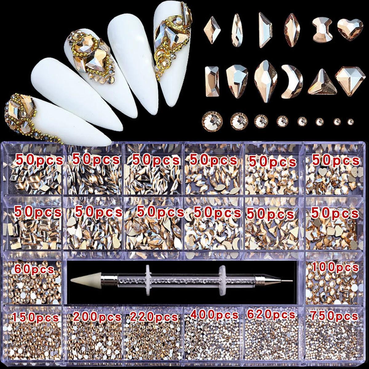 21 grille nail art diamant fond plat verre diamant multi-style diamant de forme spéciale brillant on