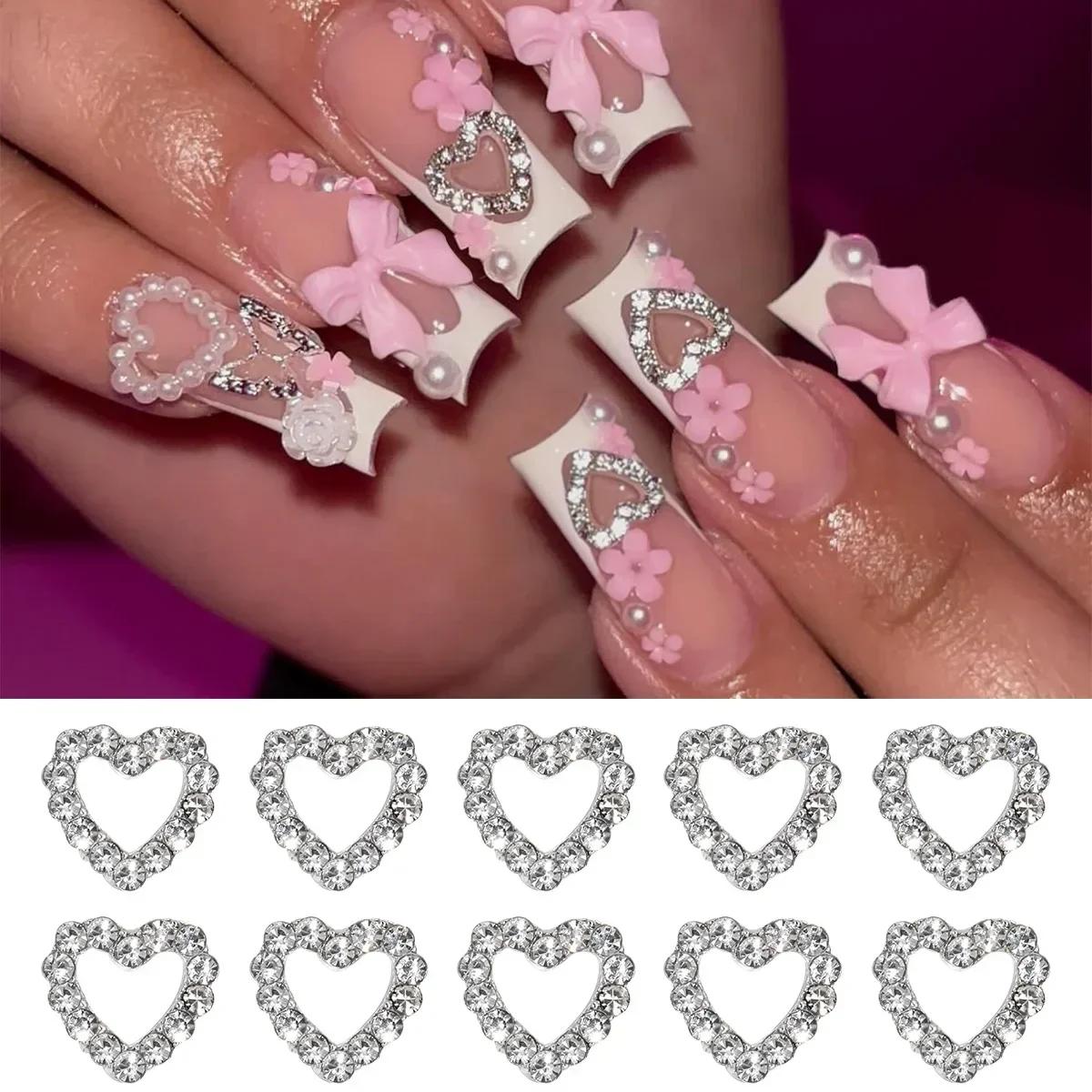 Couronne de cœur exquise 3D, strass à cinq branches, breloques pour ongles, bijoux de luxe en or/arg