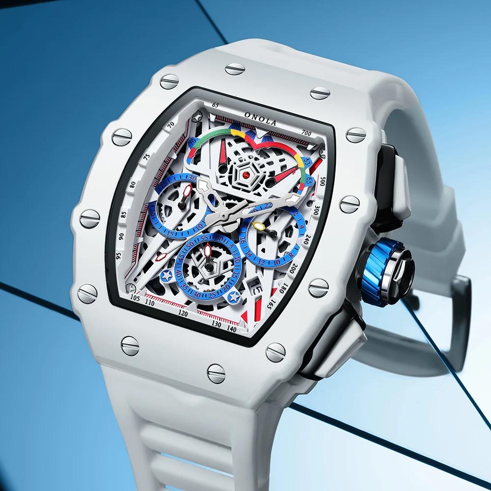 Montre de luxe pour hommes ONOLA mode décontracté multifonctionnel bande de Silicone étanche montre