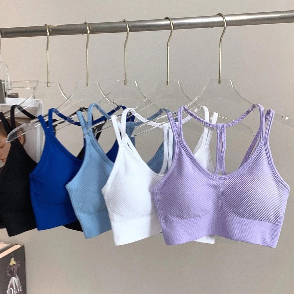 Débardeur de soutien-gorge de sport sans couture, extensible, dos nu, bretelles Spaghetti, avec cous