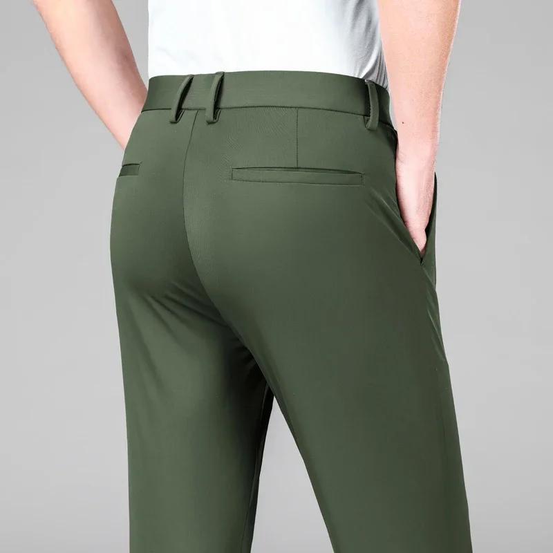 Pantalon de costume d'affaires en soie glacée pour hommes, haute élasticité, vert armée, bleu, élast