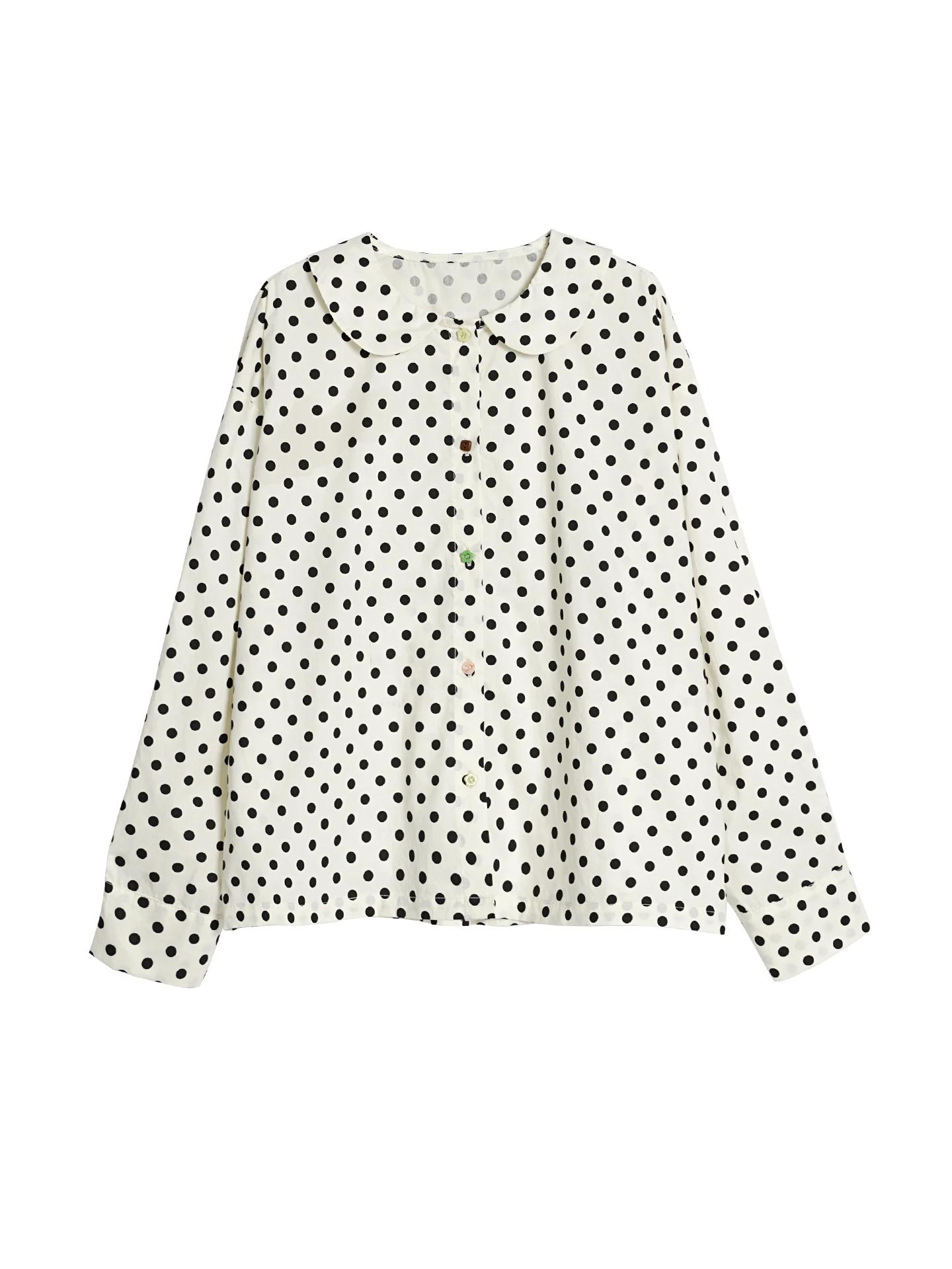 IMAKOKONI – chemise à pois avec col Peter Pan pour femme, chemisier à manches longues avec boutons s