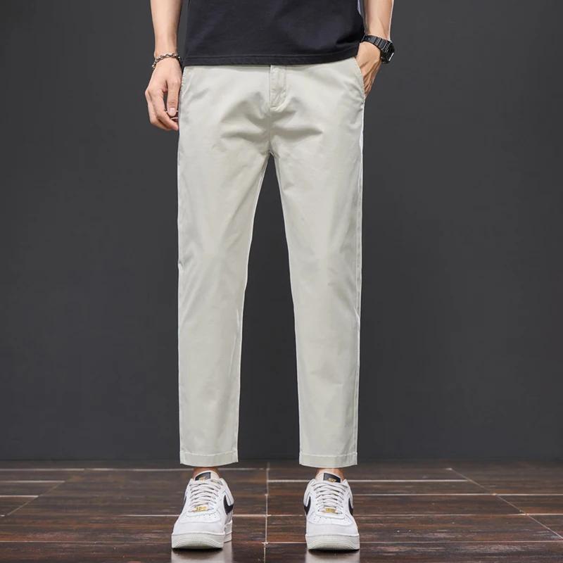 Pantalon décontracté d'été pour homme en coton (98 %) longueur cheville, taille élastique, couleur u