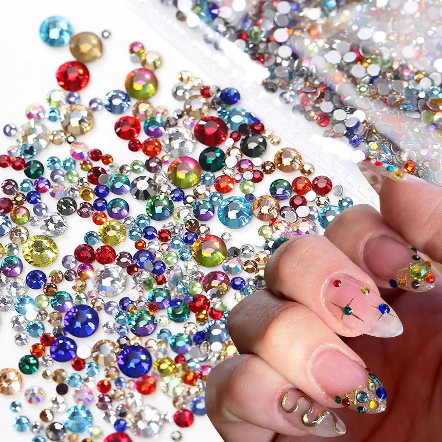 Breloques pour ongles en strass colorés scintillants, 12 grilles/1 boîte, 1-5mm, Mini AB/couleur rou