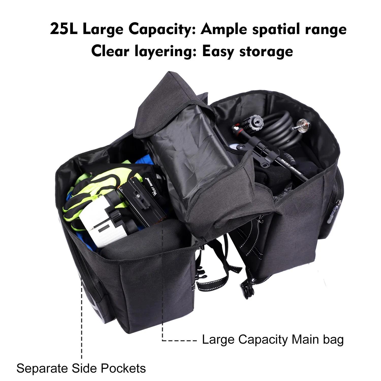 WEST VÉLO Vélo Siège Arrière Sac 25L Grande Capacité En Plein Air Porte Bagages Sacs Vélo VTT Route
