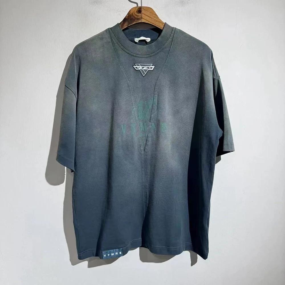 T-shirt Homme Oversize Y2K en Coton Lourd Lavé avec Logo VT – Style Décontracté Vintage Streetwear