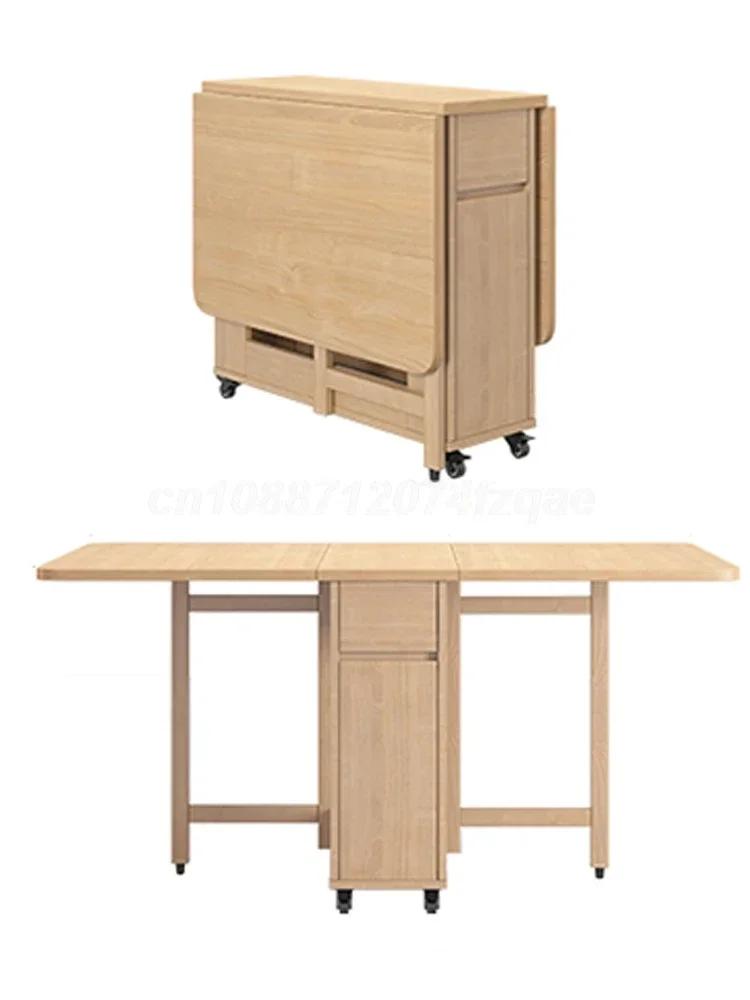 Table mobile en bois de 1.3m pour économiser de l'espace, ensemble combiné de chaises 0/2/4, Table à