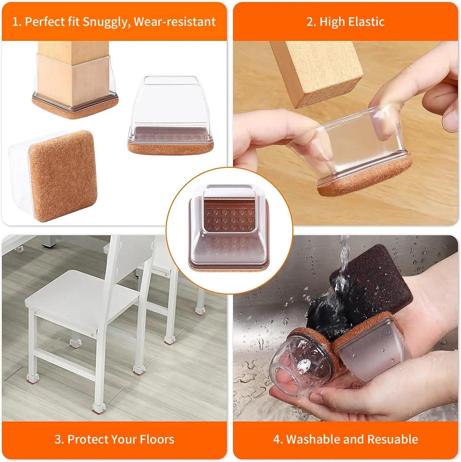 Capuchons de sol en Silicone pour pieds de chaise, 8 pièces, protecteurs rectangulaires avec embouts