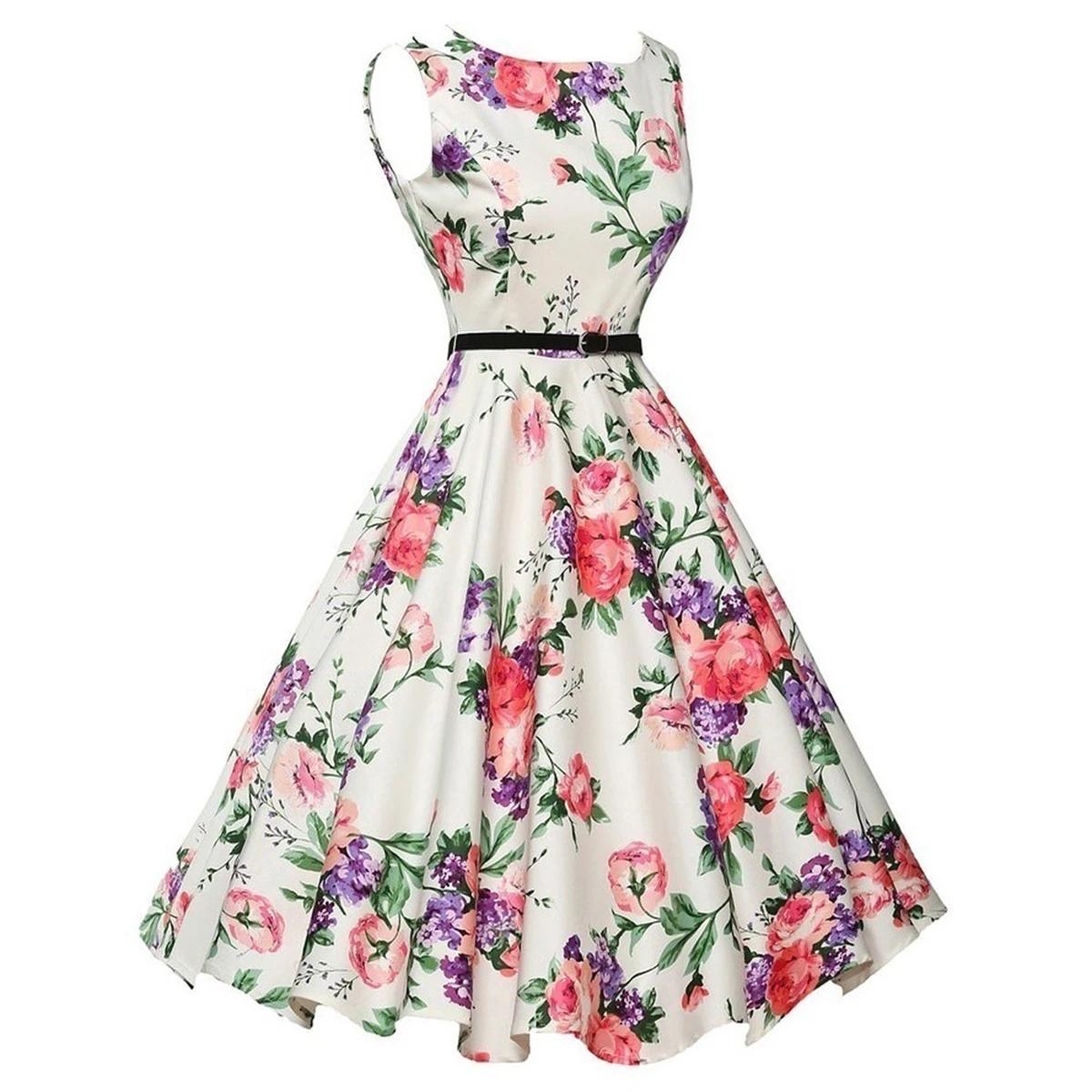 Robes d'été Robe vêtements Robe florale rétro Swing décontracté Vintage robes Rockabilly