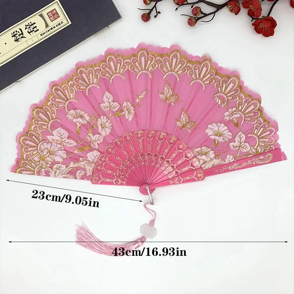 Éventail pliant de luxe chinois, éventail de mariée, accessoires de danse, éventails rétro floraux à