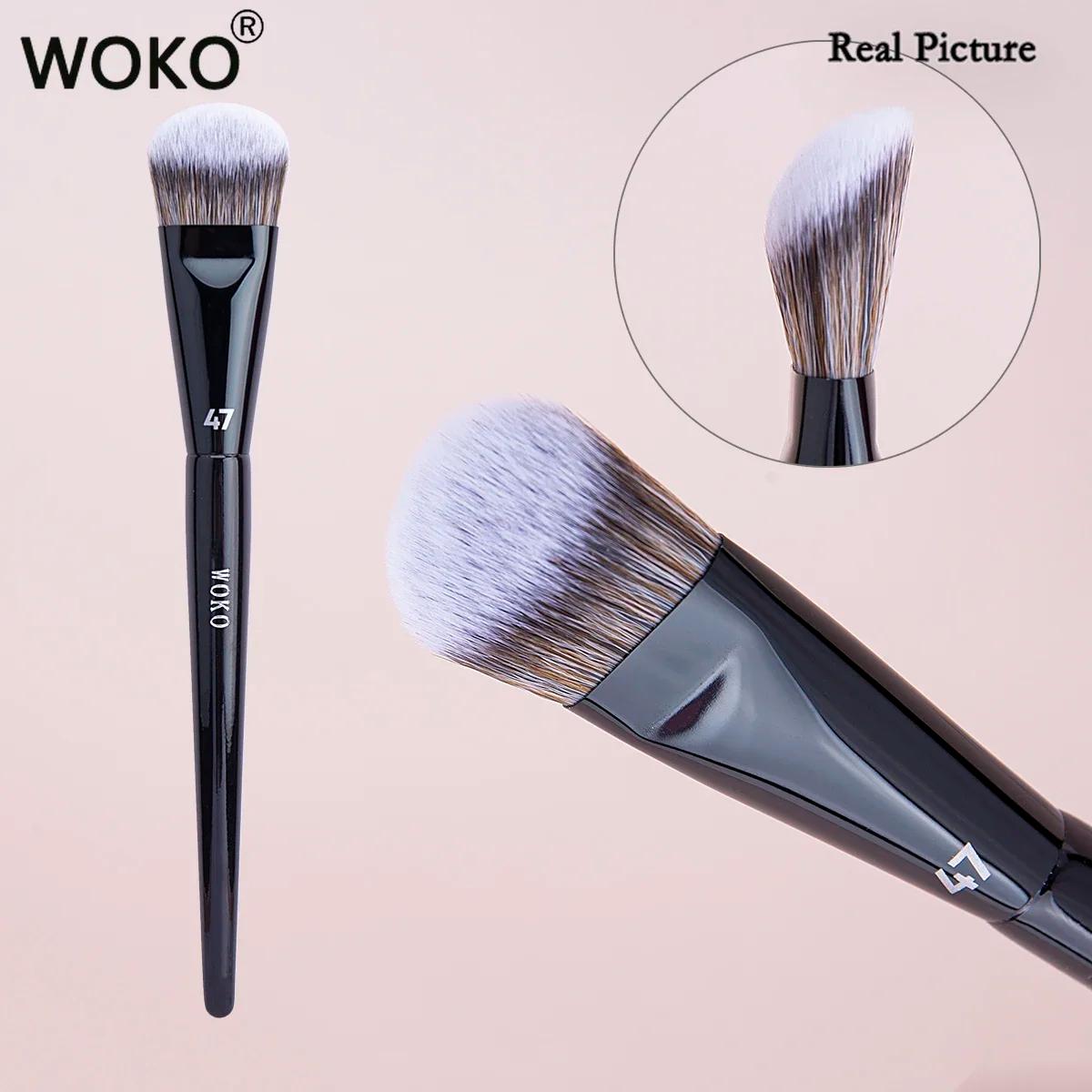 Pinceau de maquillage professionnel incliné, 47 pinceaux de fond de teint, ombre à barrage, liquide,
