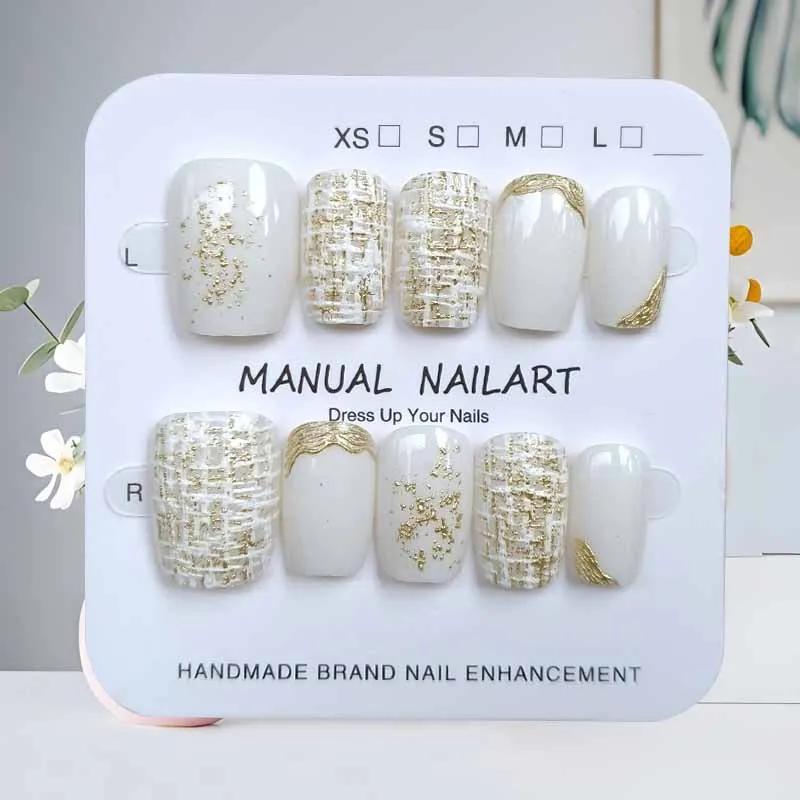 10 pièces fleur dorée oeil de chat lumière luxe Design 3D presse sur les ongles tempérament montrant