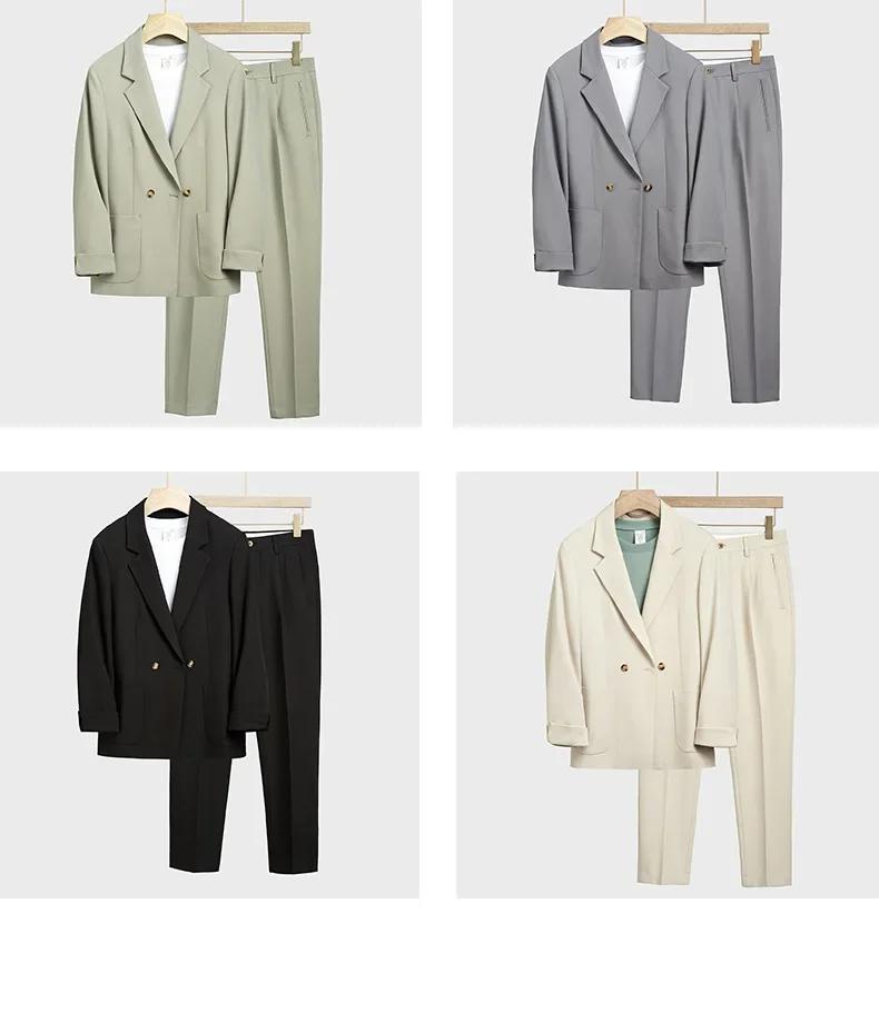 "ensemble de costume de Style coréen pour hommes, coupe ample, Blazer et pantalon décontractés, coup