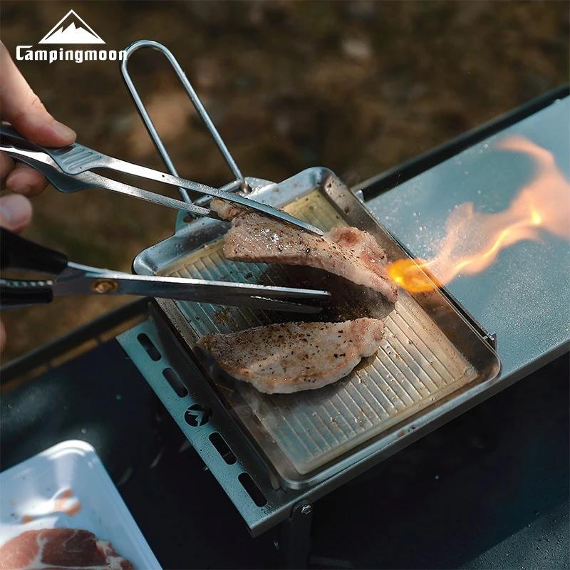 CAMPINGMOON Ustensiles de cuisine de pique-nique de camping en acier inoxydable épais portables avec