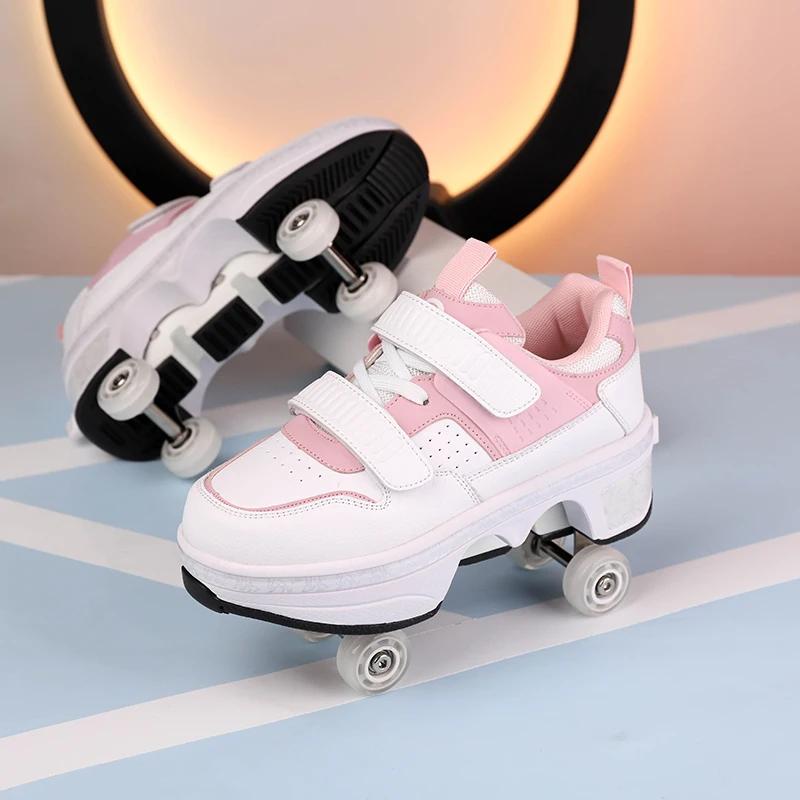 Chaussures à roulettes pour enfants, baskets à roulettes avec patins à 4 roues, chaussures de déform