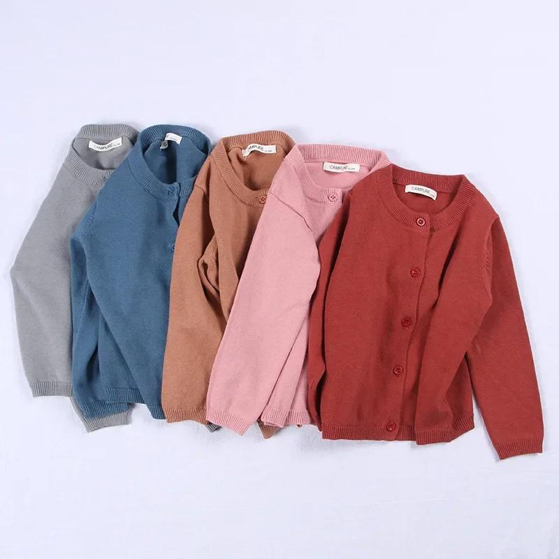 Cardigan en tricot pour filles et garçons, pull en coton pour enfants, vêtements de printemps, haut