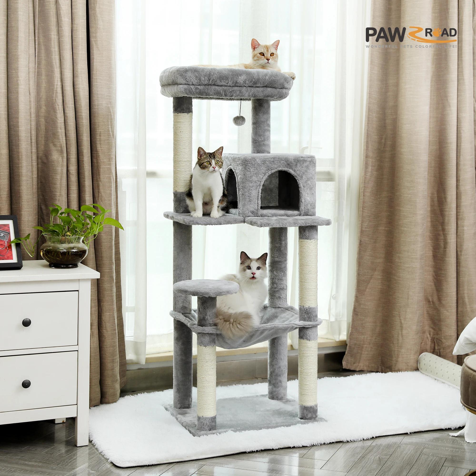 Arbre à chat pour chats d'intérieur, tour à chat à 5 niveaux pour grands chats avec grand hamac, pot