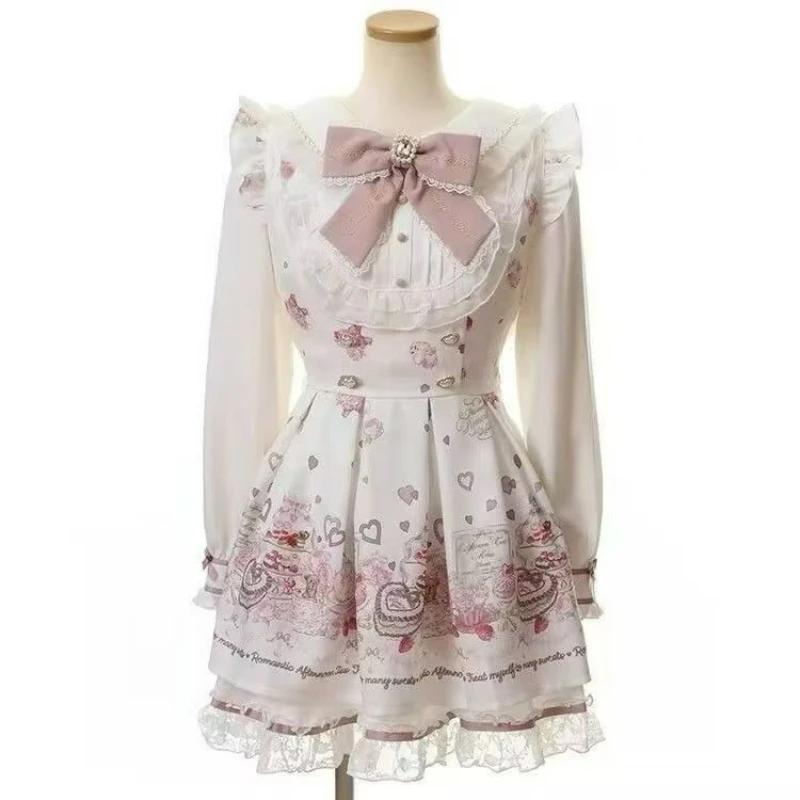 Ensemble robe japonaise Kawaii avec nœud en strass pour femme, style Lolita doux et mignon, chemise