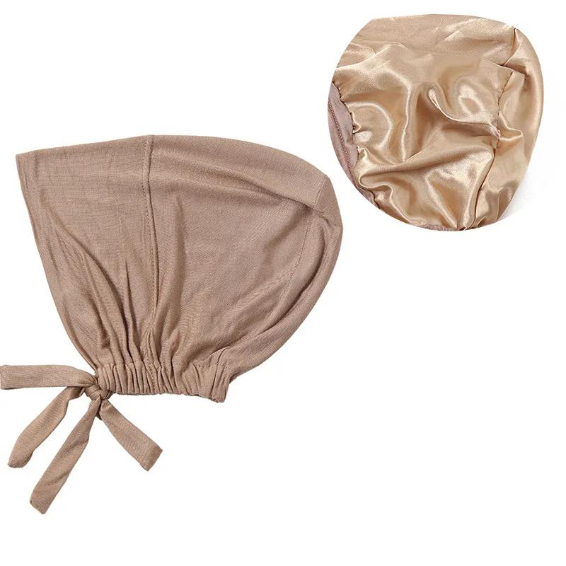 Bonnet Hijab en Satin Modal Double couche, sous-capuchon islamique avec cravate, Hijabs instantanés