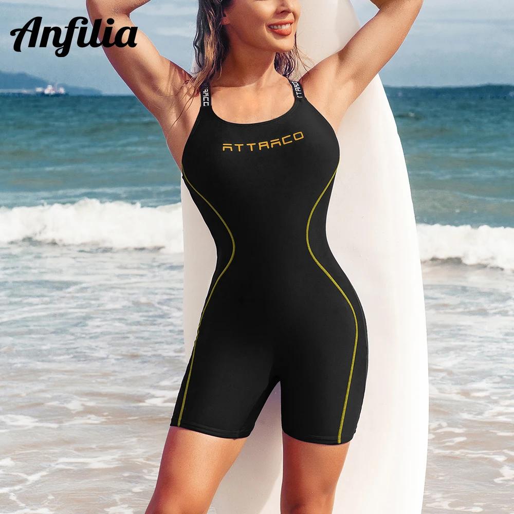 Anfilia une pièce femmes maillots de sport dos nu Boxer conservateur maillot de bain Patchwork vêtem
