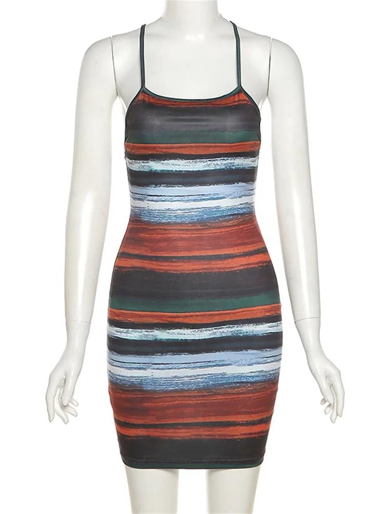 Kliou – Mini robe rayée à panneaux pour femmes, esthétique, Sexy, slim, col Slash, dos nu, Vintage,