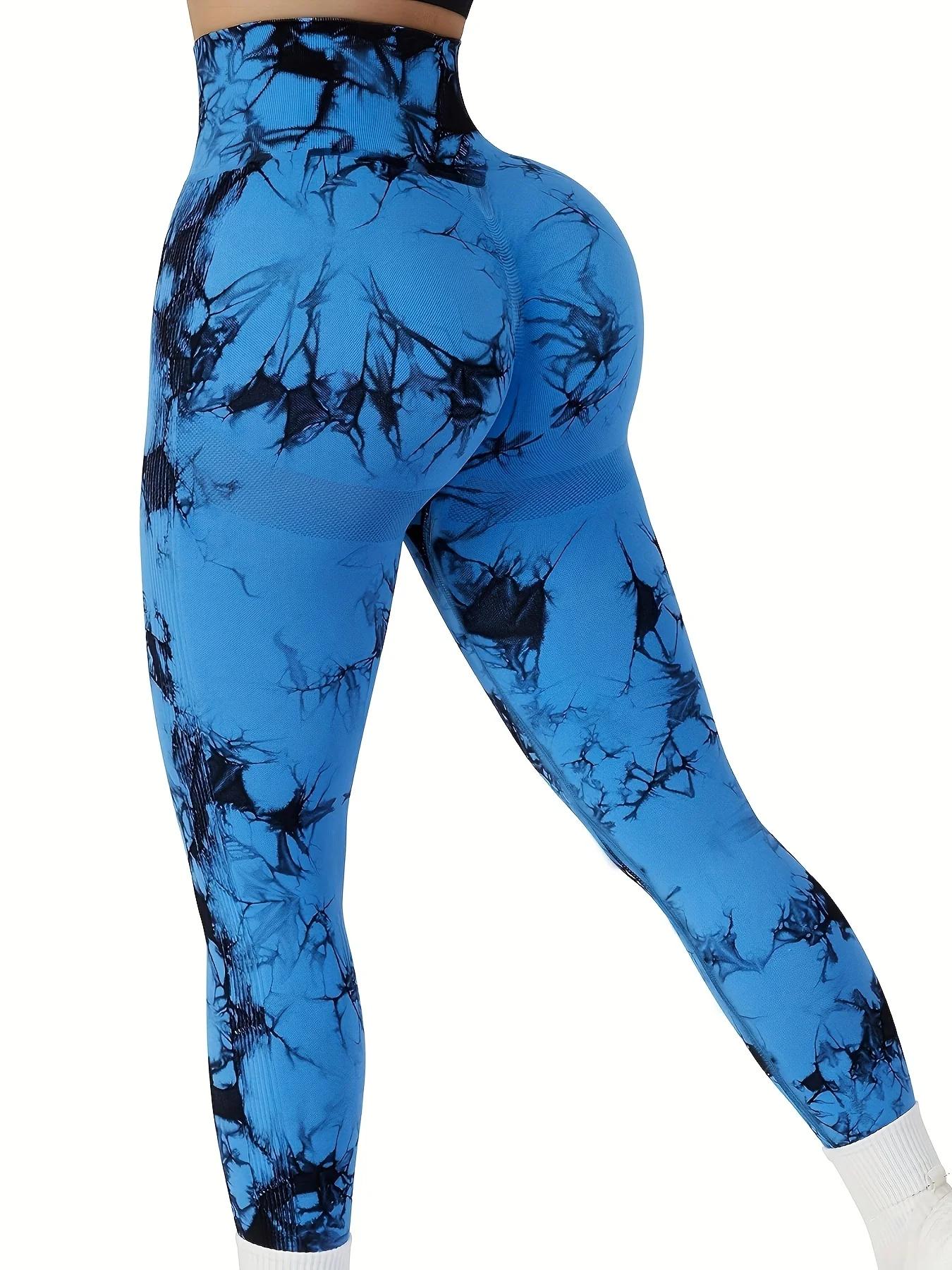 Leggings d'entraînement taille haute sans couture Tie Dye pour femmes, pantalons athlétiques froissé