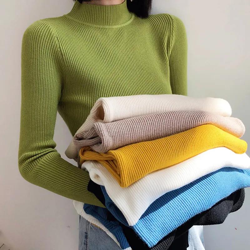 Femmes pull à col roulé tricoté doux pulls cachemire pulls basique solide doux chandails femmes auto