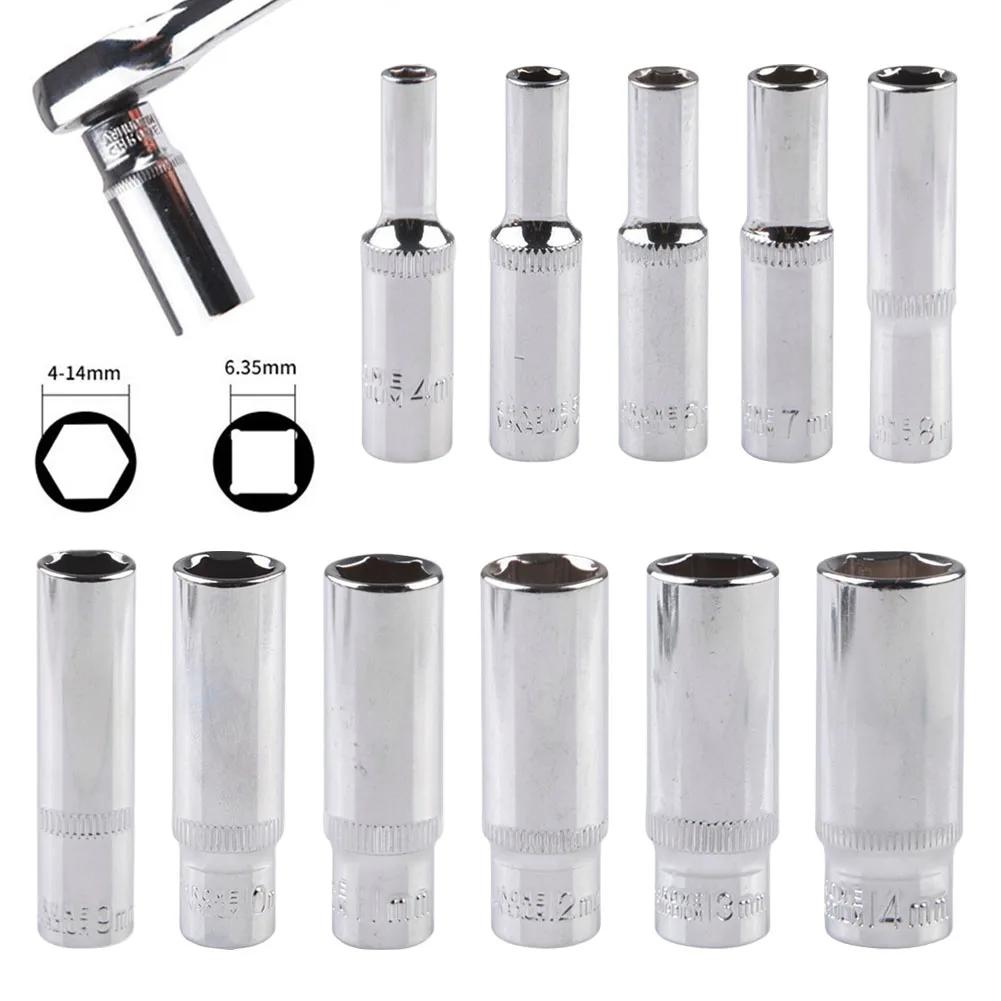 Adaptateur de douille profonde de 4 à 14mm, clé à douille hexagonale de 1/4 pouces, outil à cliquet,