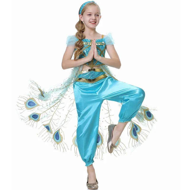 Robe de princesse Jasmine pour filles, lampe magique, Costume de fête d'anniversaire, Cosplay Aladdi