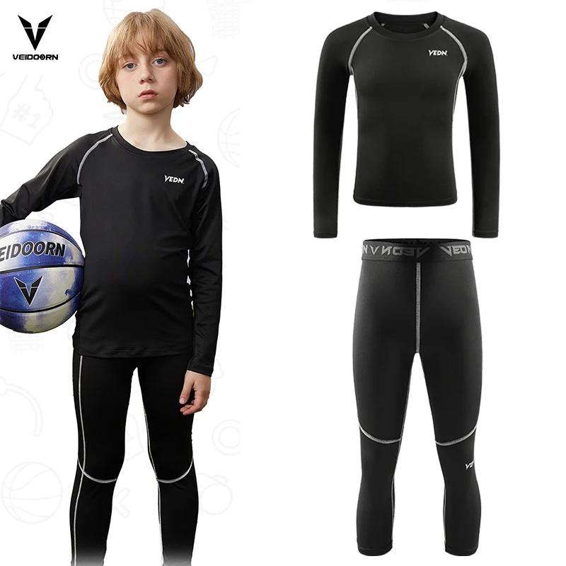 Un ensemble de Leggings et chemise de Compression pour jeunes garçons, collants de sport à manches l