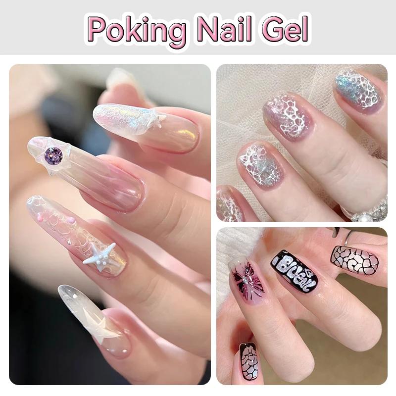 BORN PRETTY 5ml piquant ongles Gel dentelle trou noir blanc Poke bulle océan vague motif creux peint