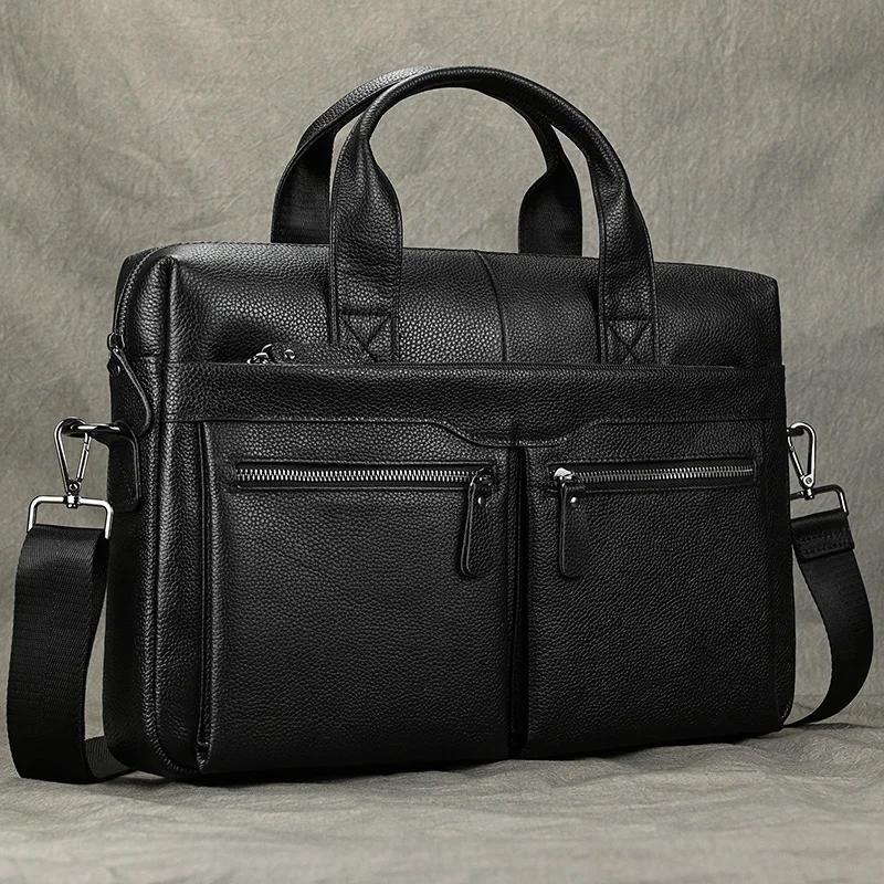 Luufan-Sac à main en cuir véritable pour homme, sac à bandoulière, sac à main pour ordinateur portab