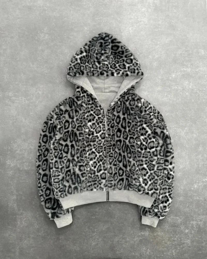 Vêtements léopard double face en automne et en hiver, original Kuaku rétro élégant, sweat à capuche