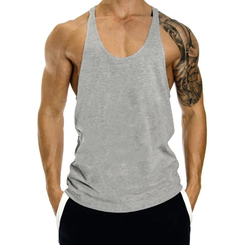 Haut musculation homme 2024 coton dos en Y été - T-shirt entraînement physique confortable
