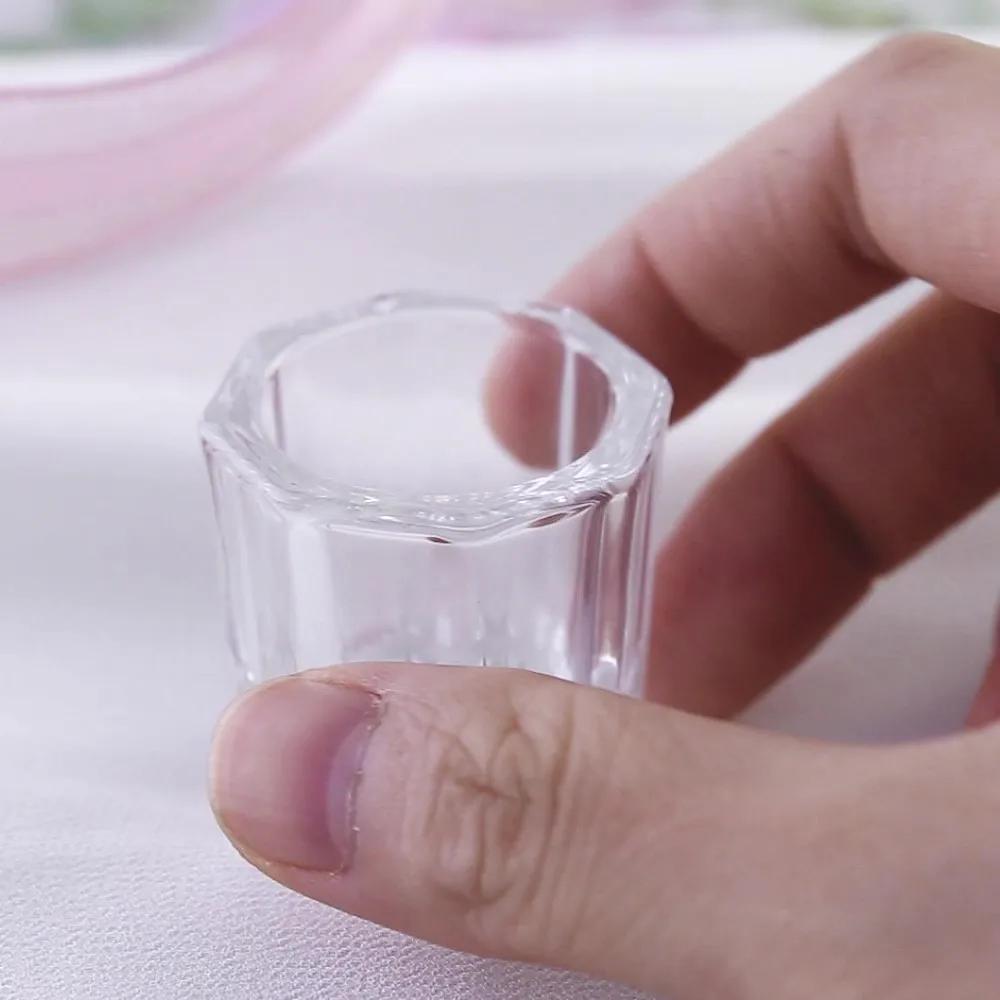 Mini verre cristal acrylique transparent, petite poudre octogonale, tasse à ongles liquide, brosse à