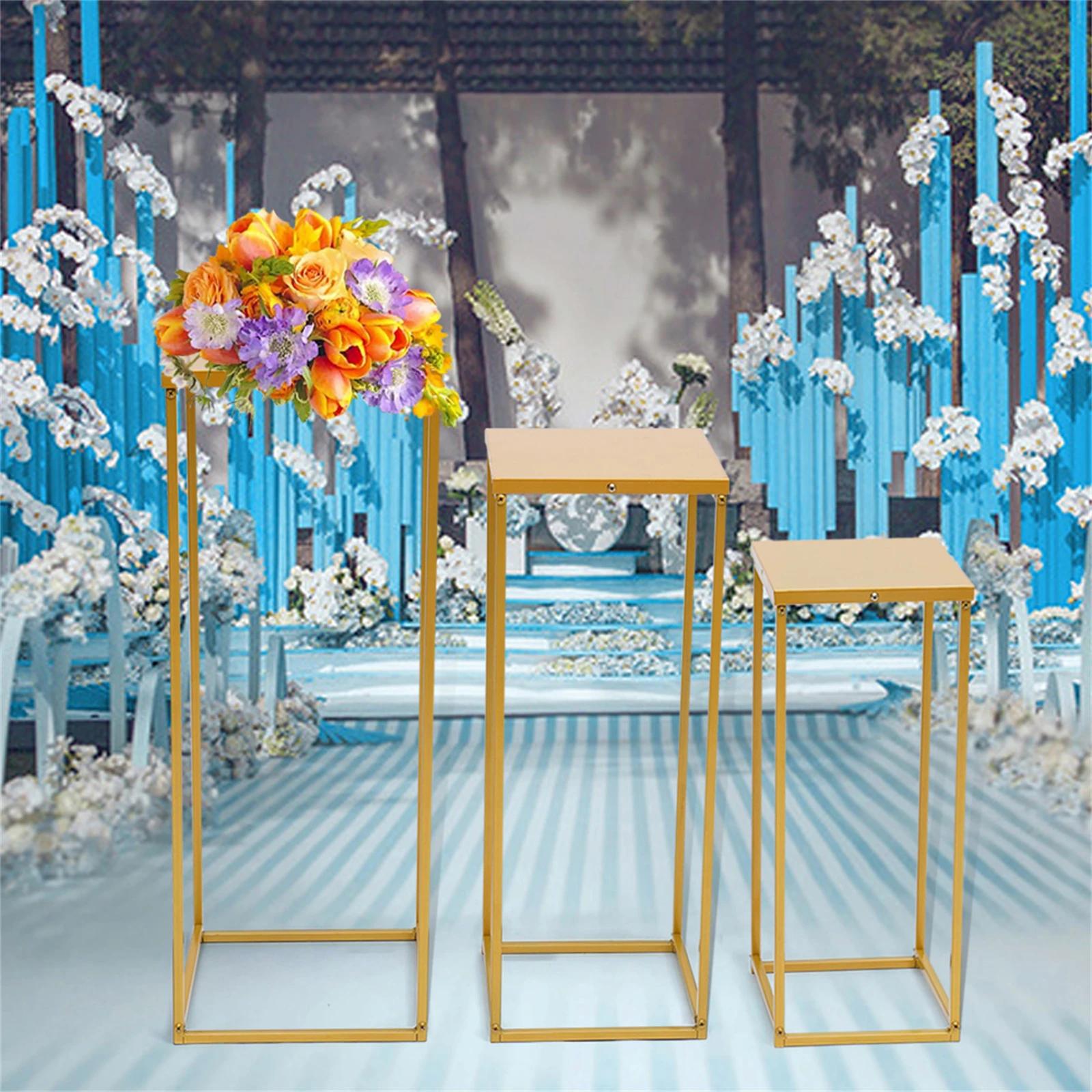 Ensemble de 3 supports de fleurs carrés en métal, support pour plantes, colonne d'art, route, plomb,