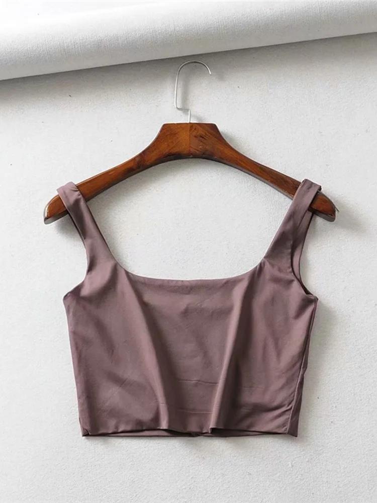 Offre spéciale été femmes Sexy hauts sans manche mode court col carré débardeurs 4 couleurs