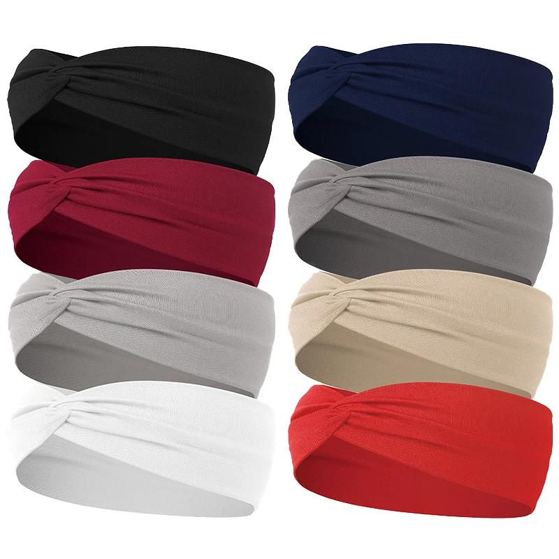 Femmes croix couleur unie bandes de cheveux filles mode imprimé léopard élastique tricoté bandeaux V